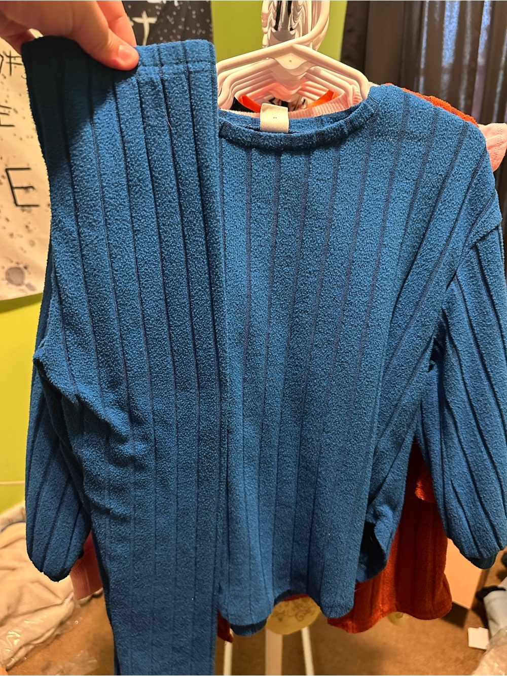 SHEIN Blue Ribbed Kids Matching Set